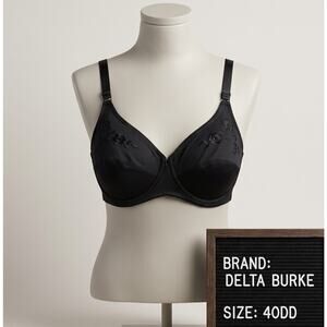 Delta Burke 40DD Bra Black Unlined Unpadded Underwire T-Shirt Comfort Lace